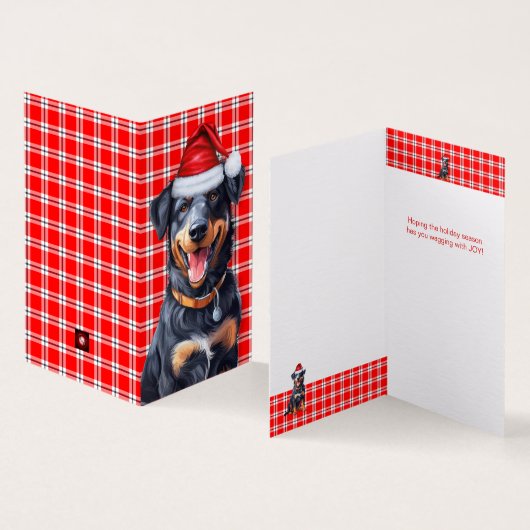 Carte de vacances Red Plaid Chien de Beauceron (Inside and Outside)