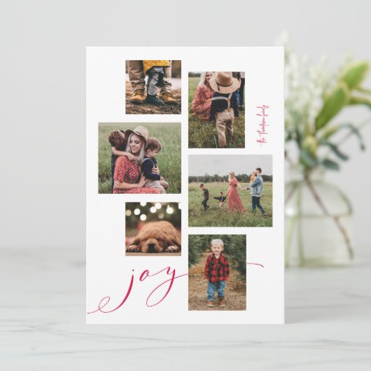 Carte de vacances Red Script Joy Multi-Photo (Debout devant)