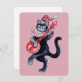 Carte de vacances Retro Cat Watercolor Illustratio (Devant / Derrière)