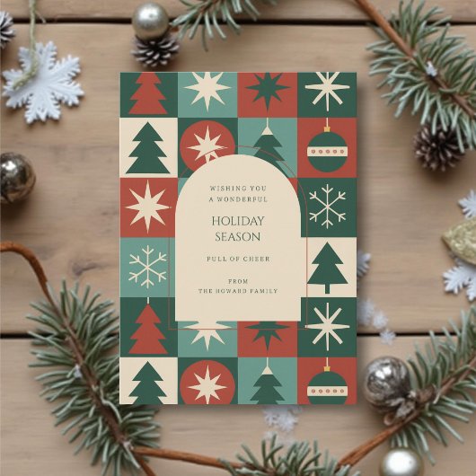 Carte de vacances Retro Green Red Mid À damiers