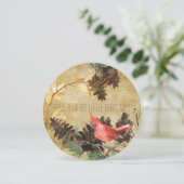 Carte de vacances ronde texturée cônes de pin et o (Debout devant)