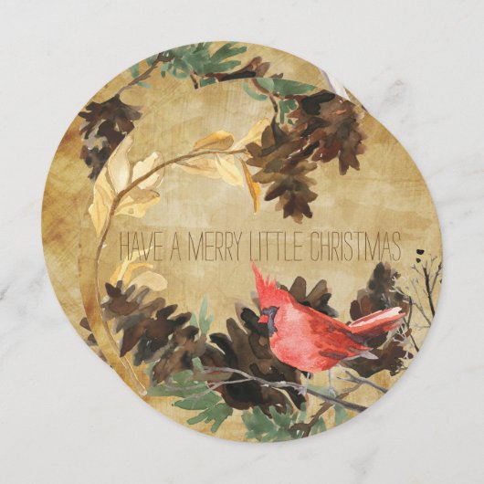 Carte de vacances ronde texturée cônes de pin et o (Devant / Derrière)