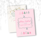 Carte de vacances rose avec ruban festif et arbres