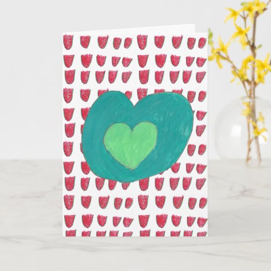 Carte de vacances rouge et verte (Fleur jaune)