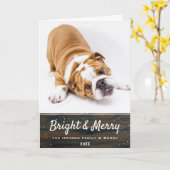 Carte de vacances Rustic Dark Wood Christmas Chien (Fleur jaune)