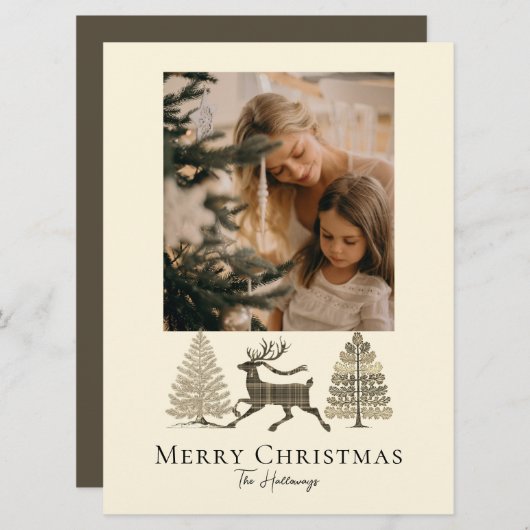 Carte de vacances Rustic Plaid Reindeer Trees (Devant / Derrière)