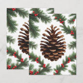 Carte de vacances Rustique Cône de Pin Plat – Noël (Devant / Derrière)