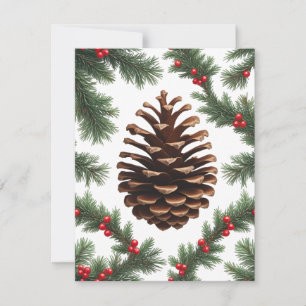 Carte de vacances Rustique Cône de Pin Plat – Noël