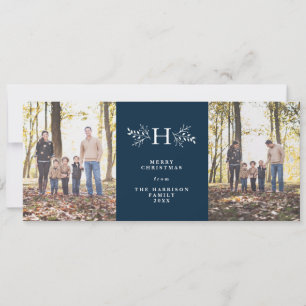 Carte de vacances rustique monogramme bleu marine