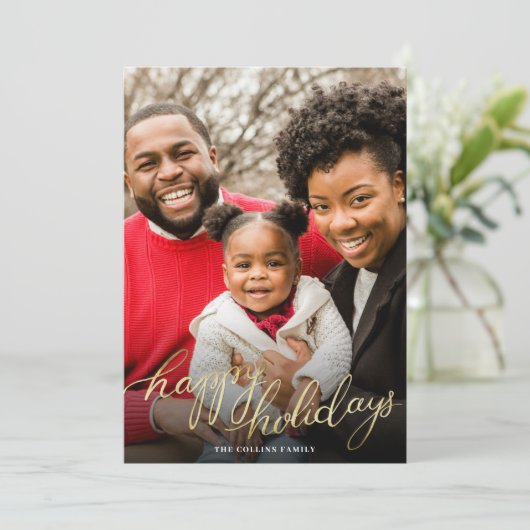 Carte de vacances simple en or Joyeuses Fêtes (Debout devant)