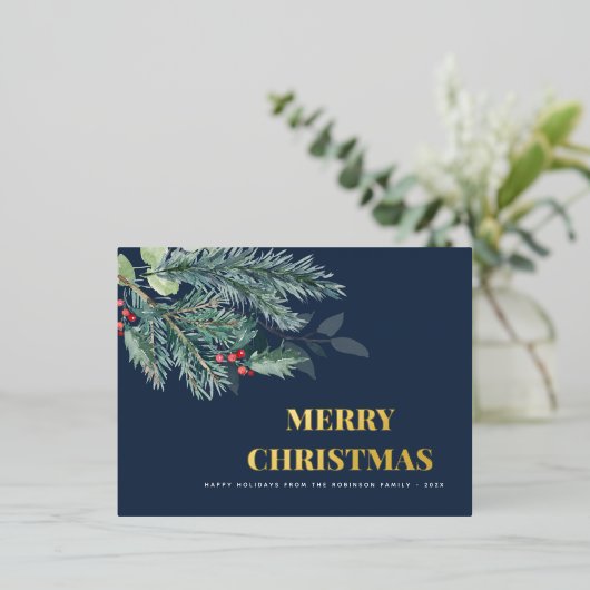 Carte de vacances simple joyeux Noël feuillage (Debout devant)