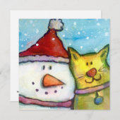 Carte de vacances Snowman et Cat (Devant / Derrière)