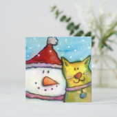 Carte de vacances Snowman et Cat (Debout devant)