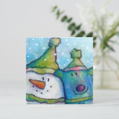 Carte de vacances Snowman et Dog Flat (Debout devant)