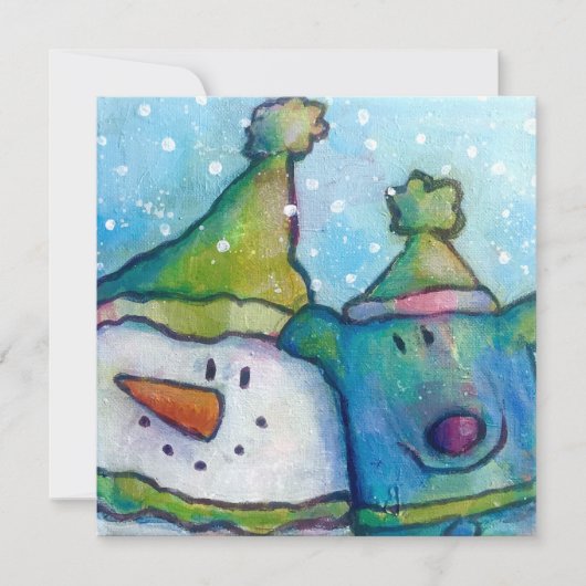 Carte de vacances Snowman et Dog Flat (Devant)