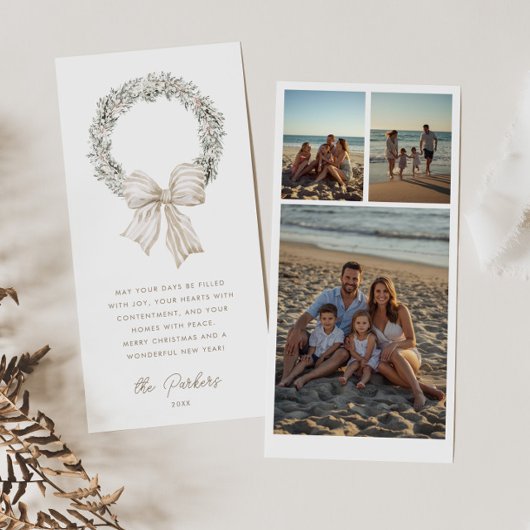 Carte de vacances Soft Neutral Bow Wreath Photo