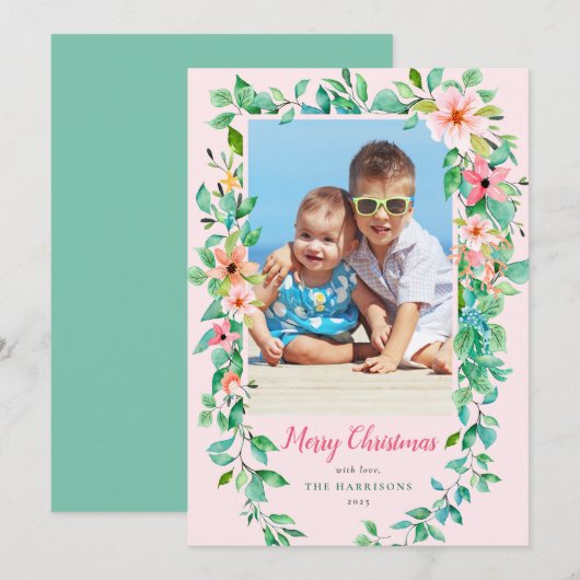 Carte de vacances Tropical Floral Christmas Pink P (Devant / Derrière)