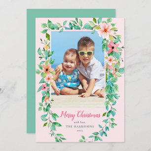 Carte de vacances Tropical Floral Christmas Pink P