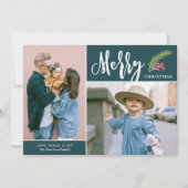 Carte de vacances Turquoise de Noël Joyeux Deux ph (Devant)