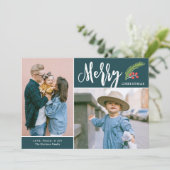 Carte de vacances Turquoise de Noël Joyeux Deux ph (Debout devant)