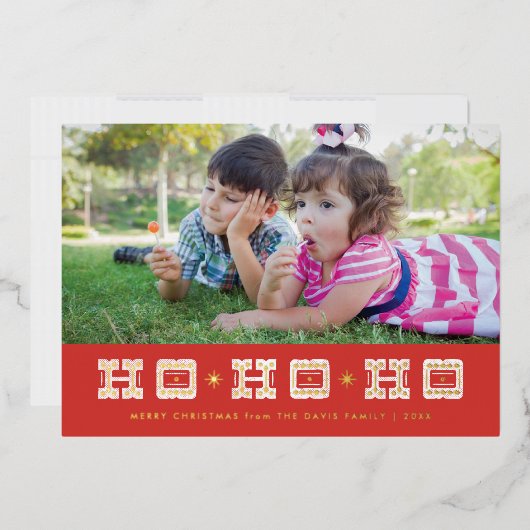 Carte de vacances typographique Ho Ho Ho - Rouge (Enveloppe)