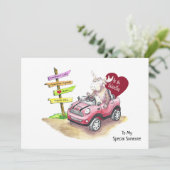 Carte de vacances Valentine Moose dans une voiture (Debout devant)