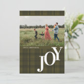 Carte de vacances verte à motif écossais JOY (Debout devant)