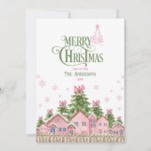 Carte de vacances Village de Noël Bow Rose & Vert (Devant)