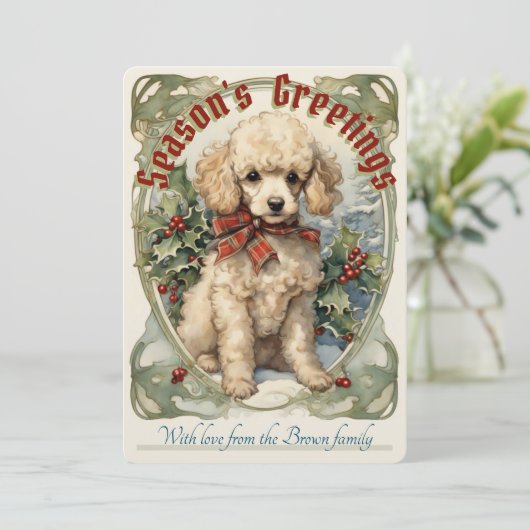 Carte de vacances vintage chiot caniche (Debout devant)