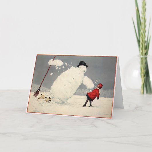 Carte de vacances vintage Falling Snowman (Devant)