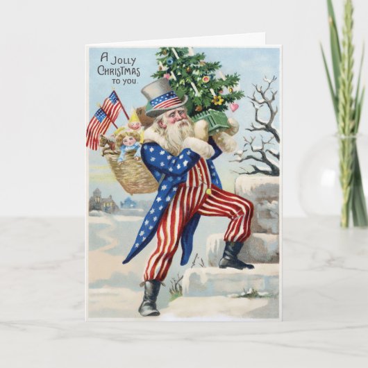 Carte de vacances vintage Patriotic Père Noël (Devant)