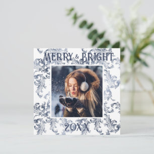 Carte de vacances vintage photo bleue Merry & Brig
