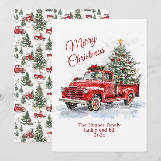 Carte de vacances vintage Red Truck Christmas Flat (Devant / Derrière)