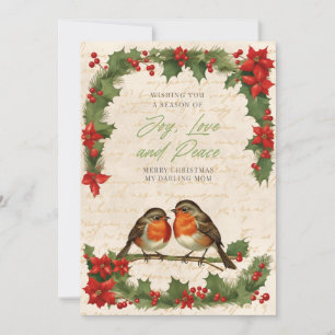 Carte de vacances vintage Robin Birds Christmas Wr