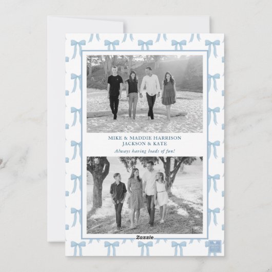 Carte de vacances Watercolor Blue Bow Garland (Dos)