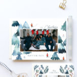 Carte de vacances Watercolor Winter Forest Flat<br><div class="desc">Une élégante carte de vacances avec photo présente des illustrations d'aquarelle d'origine de la forêt d'hiver.</div>