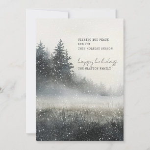Carte de vacances Watercolor Winter Forest Snow Fl