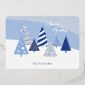 Carte de vacances Whimsical Blue Trees Foil (Recto)