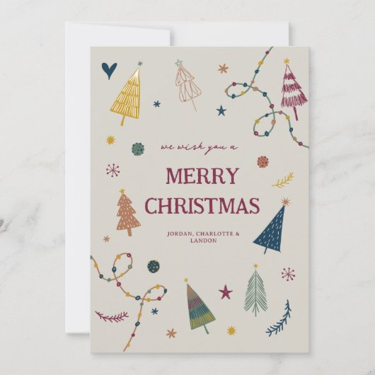 Carte de vacances Whimsical Boho Christmas Trees (Devant)
