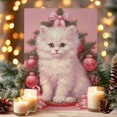 Carte de vacances White Kitten et Pink Christmas T