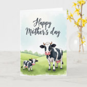 Carte de vache de la fête des mères douce (Fleur jaune)