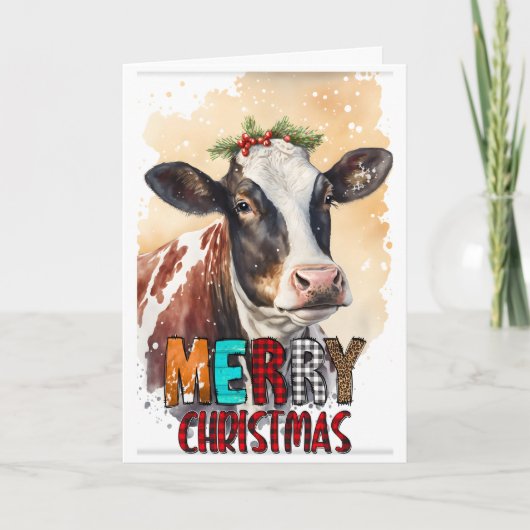 Carte de Vache de Noël de Holly Merry Christmas (Devant)