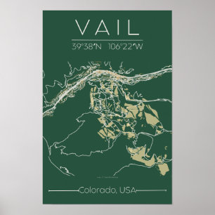 Carte de Vail Colorado Poster Édition Montagne Min