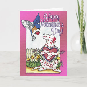 Carte de Valentine de Dalmate et d'oiseau bleu
