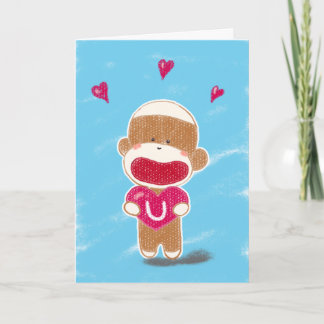 Carte de Valentine de singe de chaussette