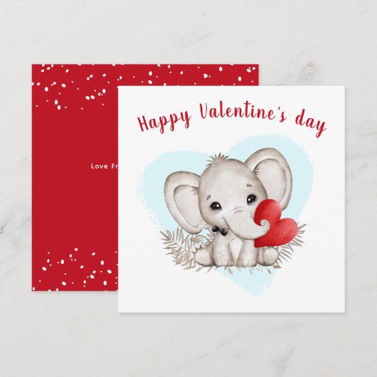 Carte de Valentines Eléphantes Cute (Devant / Derrière)