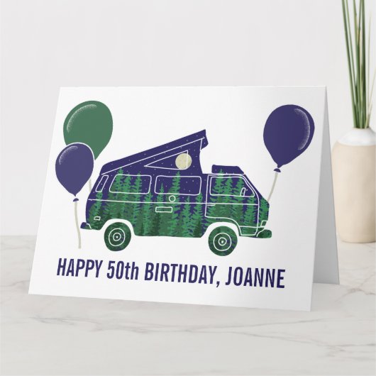 Carte de van de camping-car avec tente Pop Up Text (Devant)