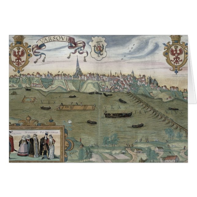 Carte de Varsovie, de "Civitates Orbis Terrarum" (Devant horizontal)