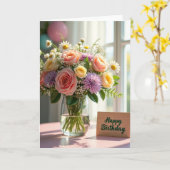 Carte de vase de rose d'anniversaire doux (Fleur jaune)