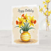 Carte de vase floral pour la joie d'anniversaire (Fleur jaune)